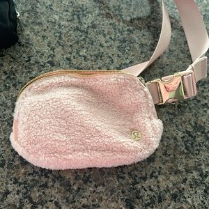Pink sherpa lululemon belt bag